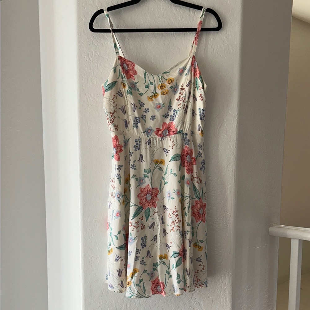 Old Navy Floral Midi Dress - Cream with Red and Green
